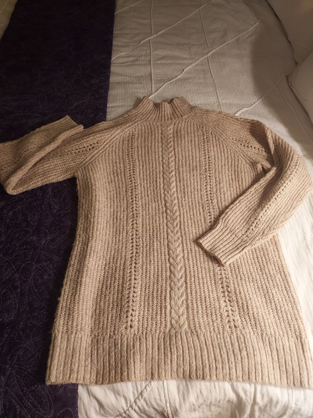Lauren Conrad Women’s Cable Knit Long Mock Neck Sweater - Beige, S